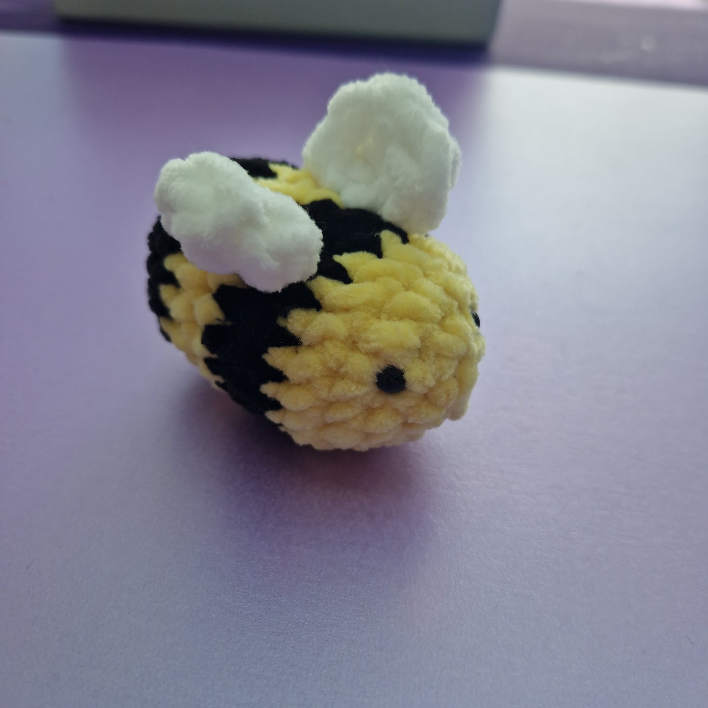 Yellow and black coloured chunky crochet bee keyring