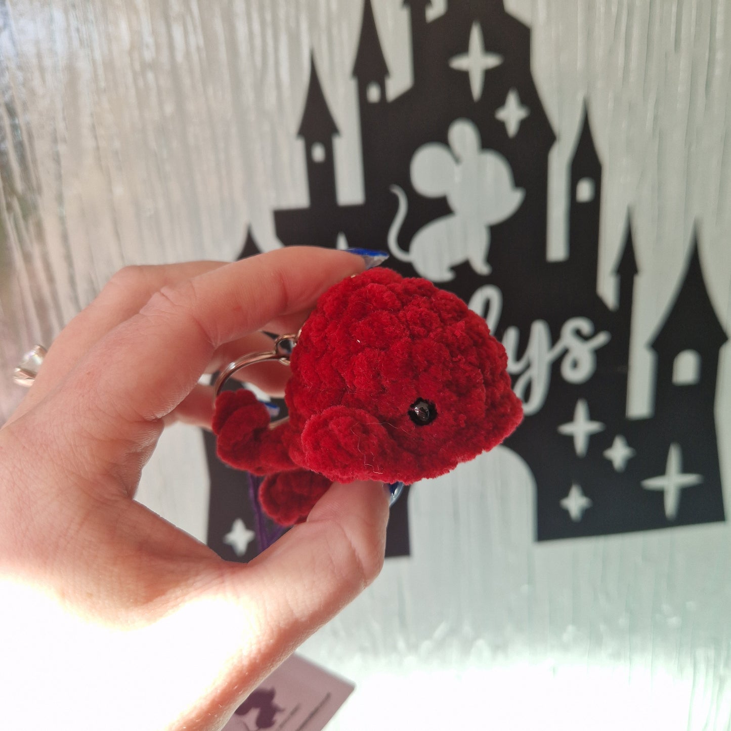 Chunky, super soft whale keyring red