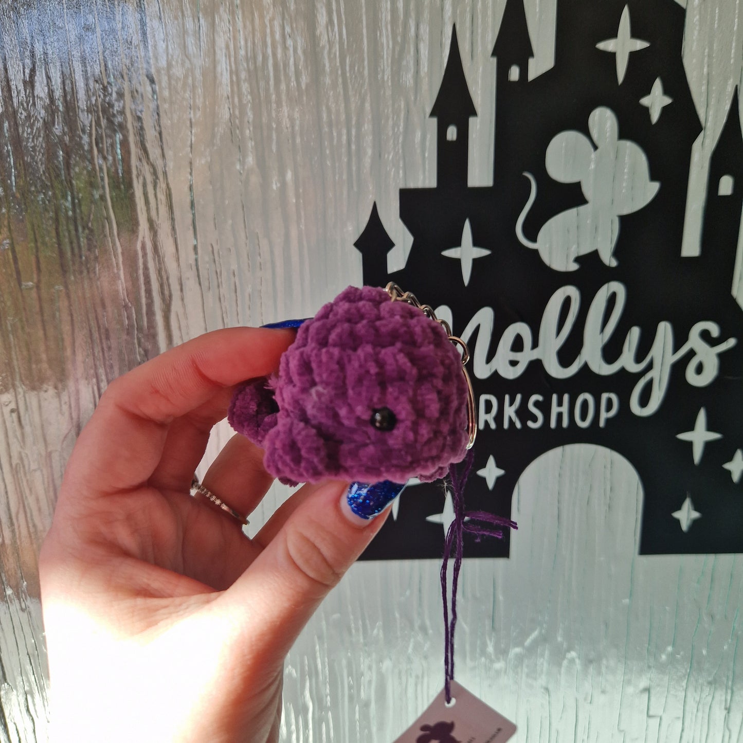 Chunky, super soft whale keyring purple