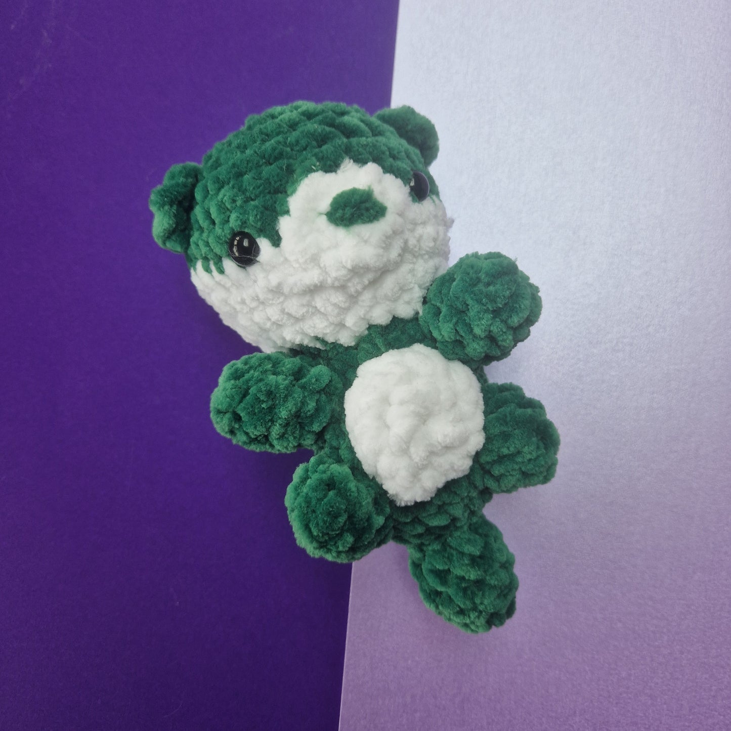 Crochet Chunky, super soft green and white sitting otter