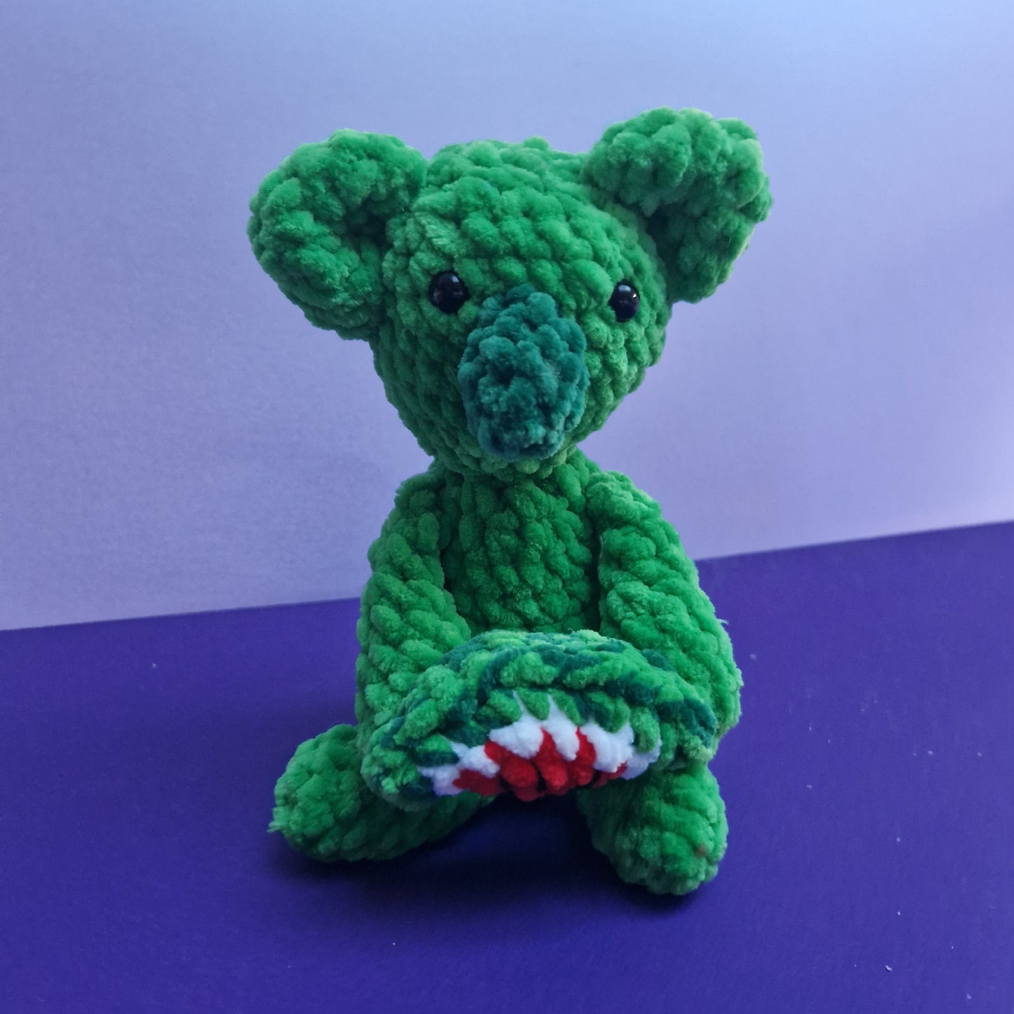 Crochet chunky, super soft green koala with a watermelon slice