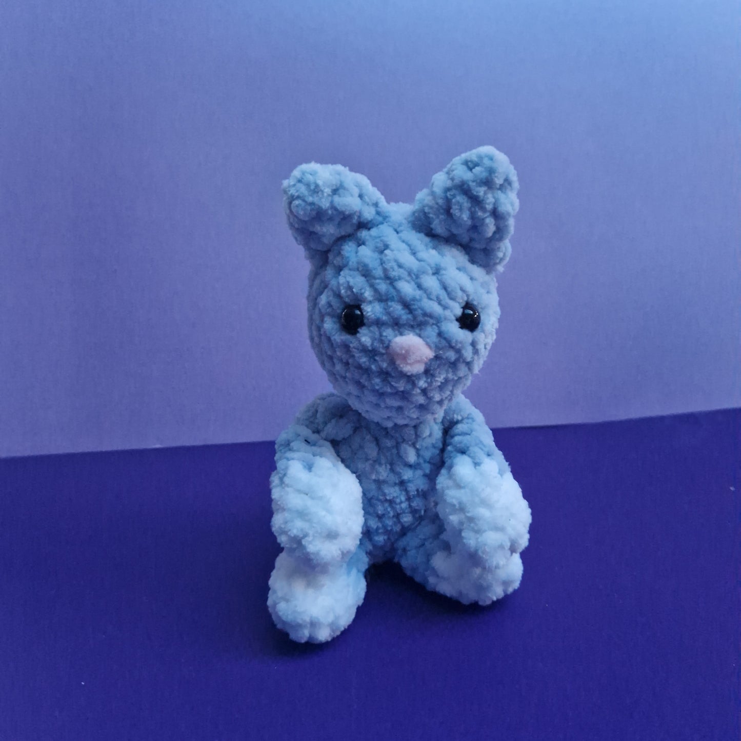 Crochet chunky, super soft light blue and white cat