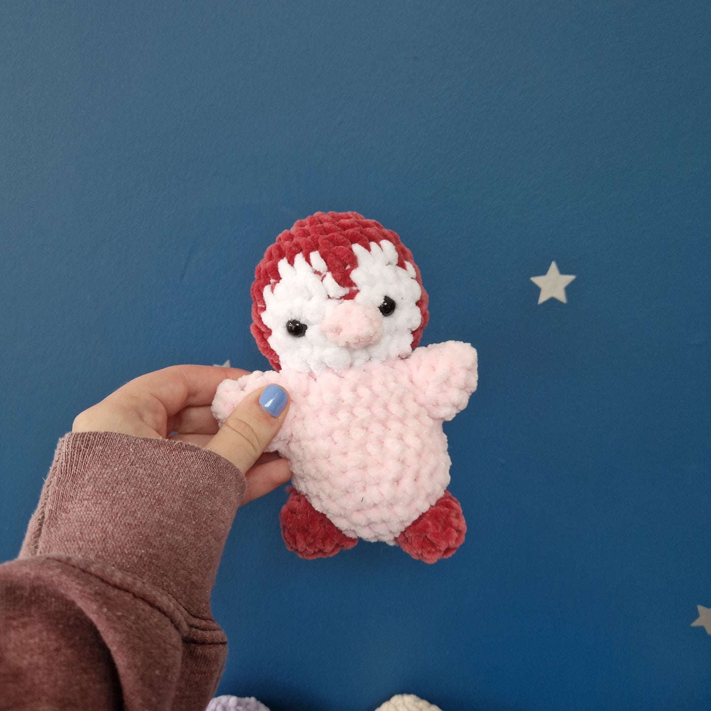 Chunky, super soft pink crochet penguin