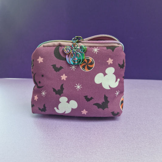 Spooky Mouse mini triangle shaped pouch cosmetic bag with pumpkin mouse zipper pull