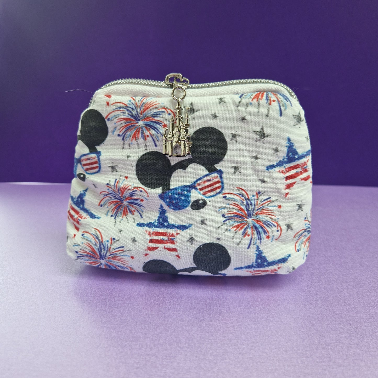 America Mouse mini triangle shaped pouch cosmetic bag with castle zipper pull