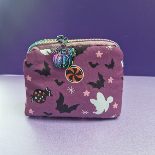 Spooky mouse mini triangle shaped pouch cosmetic bag with pumpkin mouse zipper pull