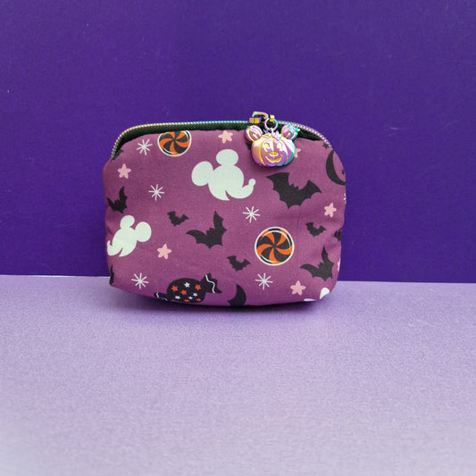 Spooky mini triangle shaped pouch cosmetic bag with pumpkin mouse zipper pull