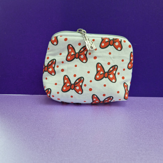 Bow mini triangle shaped pouch cosmetic bag with castle zipper pull