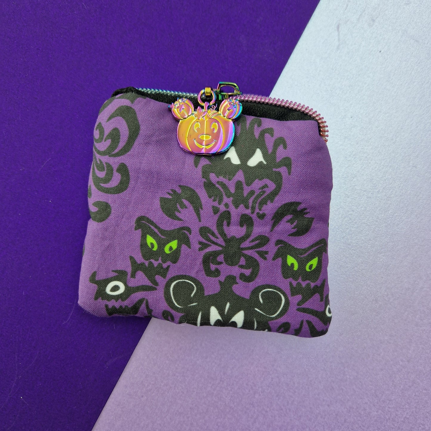 Haunted Mansion coin pouch cosmetic bag with pumpkin mouse zipper pull