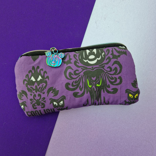 Haunted Mansion long pouch cosmetic bag with pumpkin mouse zipper pull