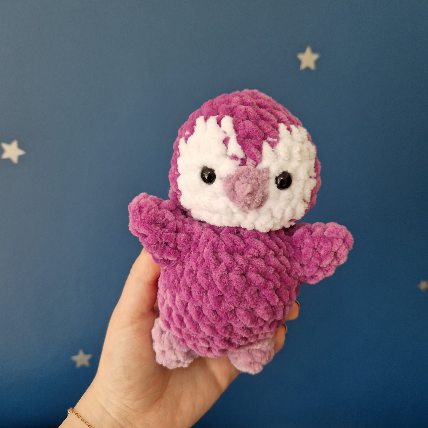 Chunky, super soft pinky purple crochet penguin