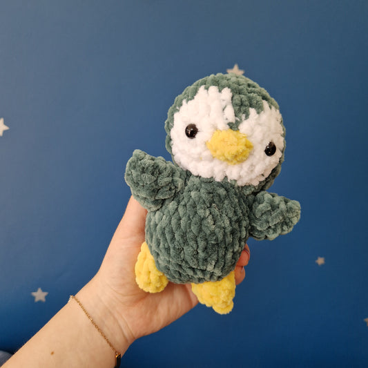 Chunky, super soft green crochet penguin