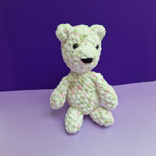 Chunky, super soft floral yarn crochet sitting bear