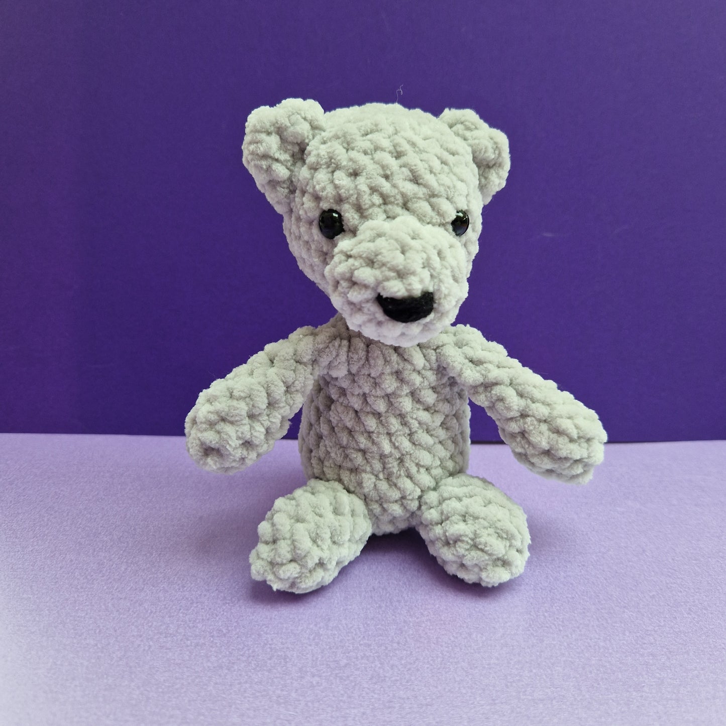 Chunky, super soft grey crochet sitting polar bear