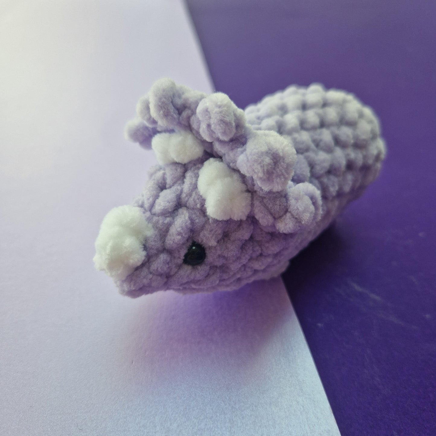 Crochet super soft triceratops dinosaur lilac