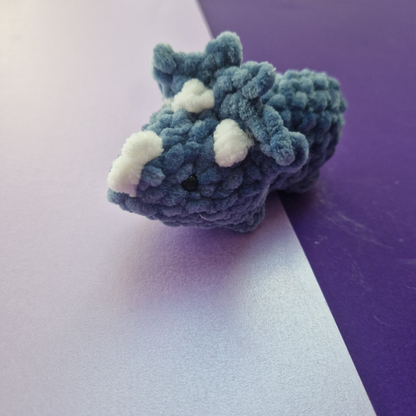 Crochet super soft triceratops dinosaur dusty blue