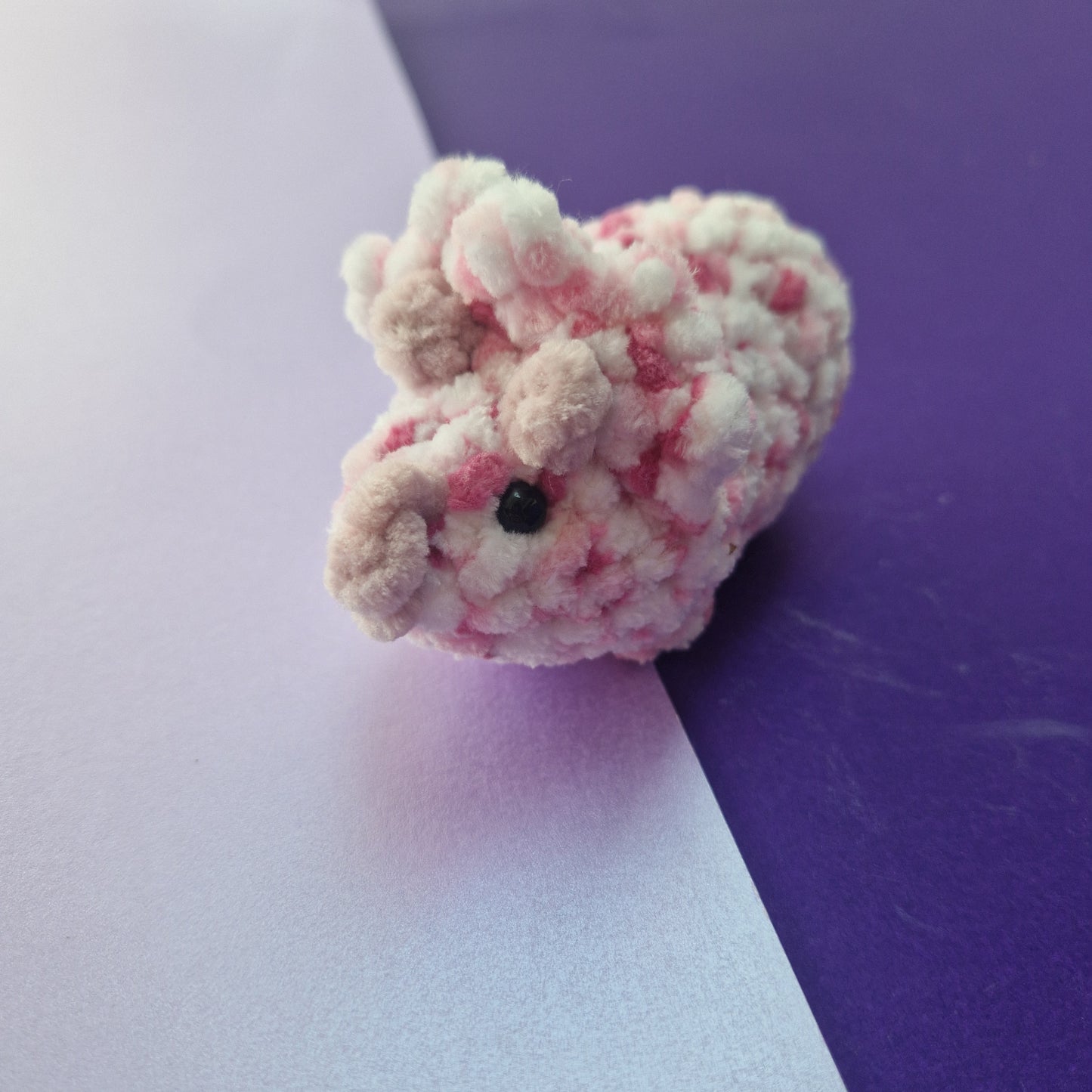 Crochet super soft triceratops dinosaur pink and white