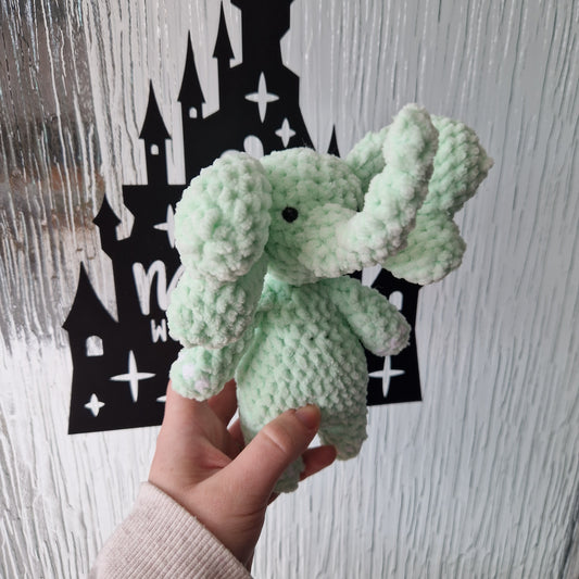 Chunky, super soft mint green standing elephant