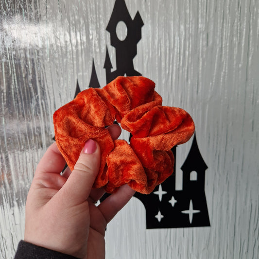 Orange velvet hair scrunchie