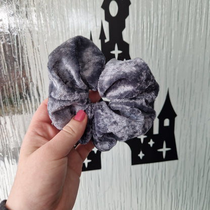 Dark grey velvet hair scrunchie