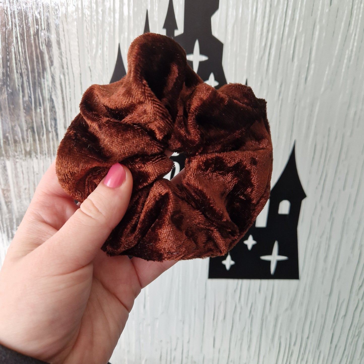 Brown velvet hair scrunchie