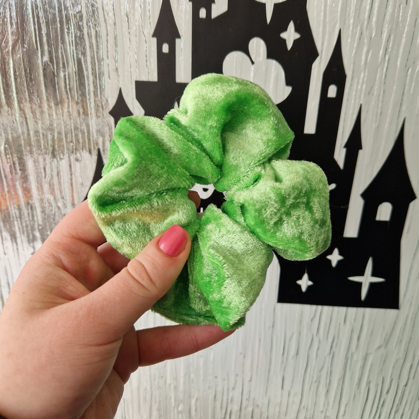 Lime green velvet hair scrunchie