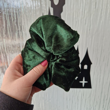 Emerald green velvet hair scrunchie