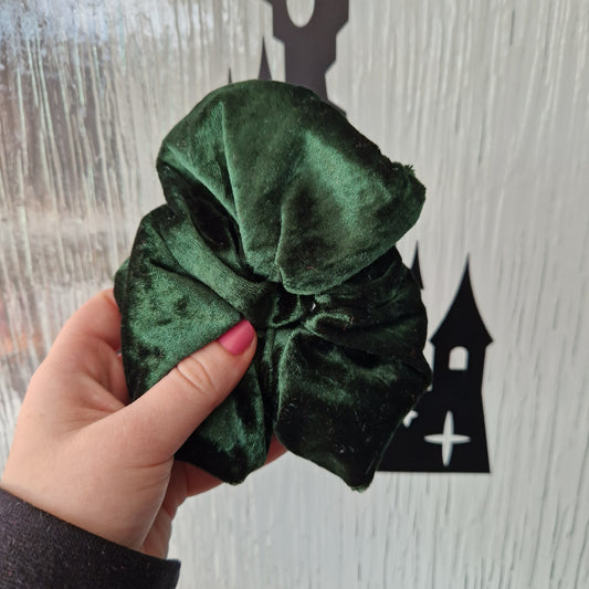 Emerald green velvet hair scrunchie