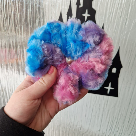 Blue, pink and purple fluffy hair scrunchie