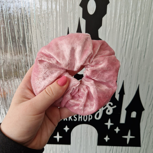 Pink velvet hair scrunchie