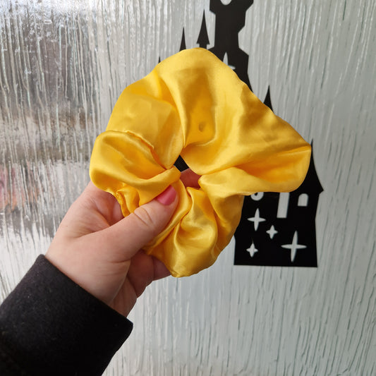 Bright yellow satin hair scrunchie