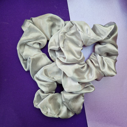 Silver grey satin hair scrunchie