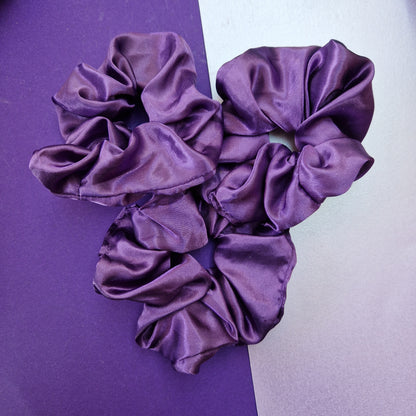 Purple satin hair scrunchie