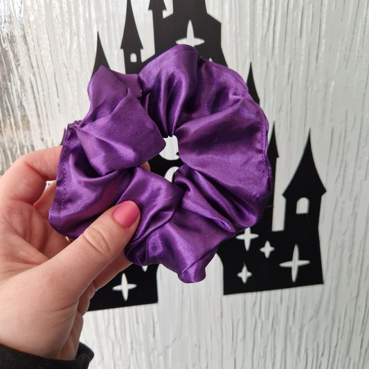 Purple satin hair scrunchie