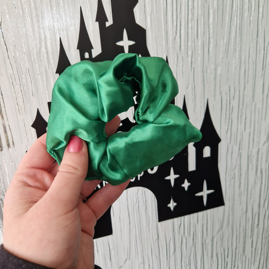 Green satin hair scrunchie