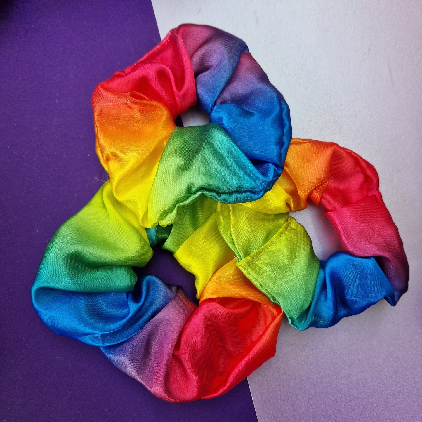 Rainbow satin hair scrunchie