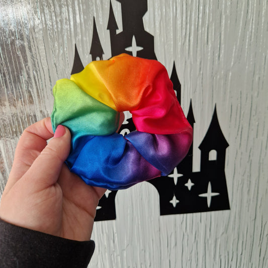 Rainbow satin hair scrunchie