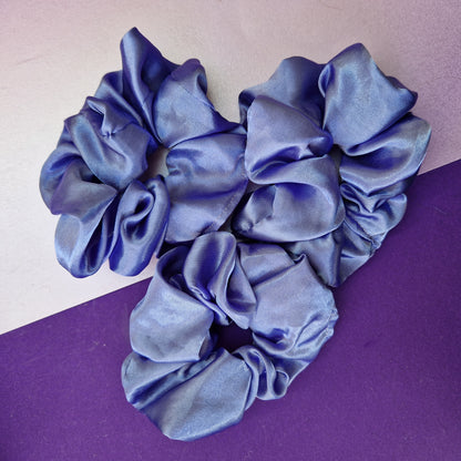 Cornflower blue satin hair scrunchie