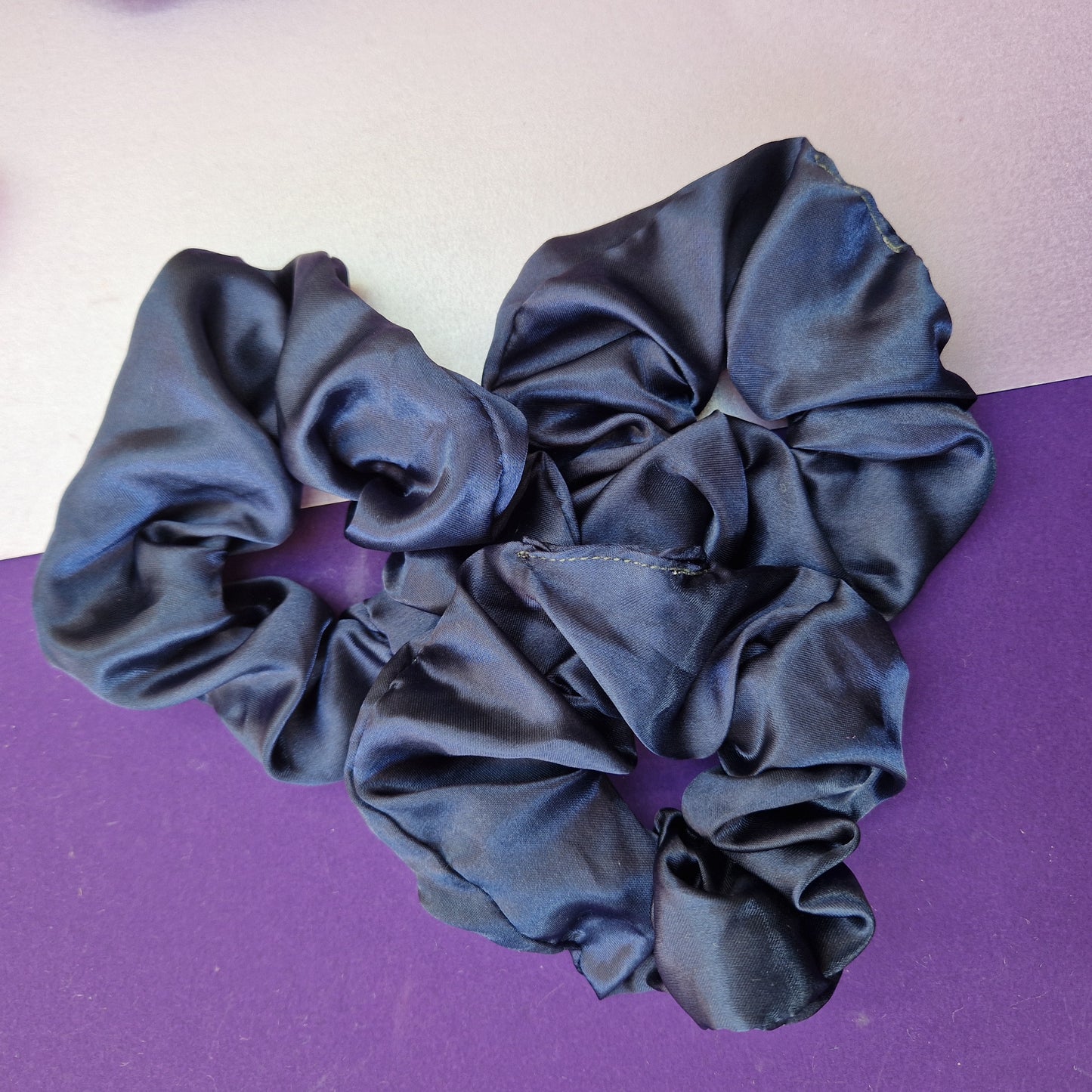 Navy blue satin hair scrunchie