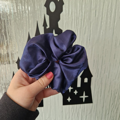 Navy blue satin hair scrunchie