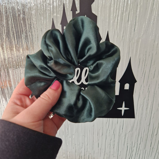 Forest green satin hair scrunchie