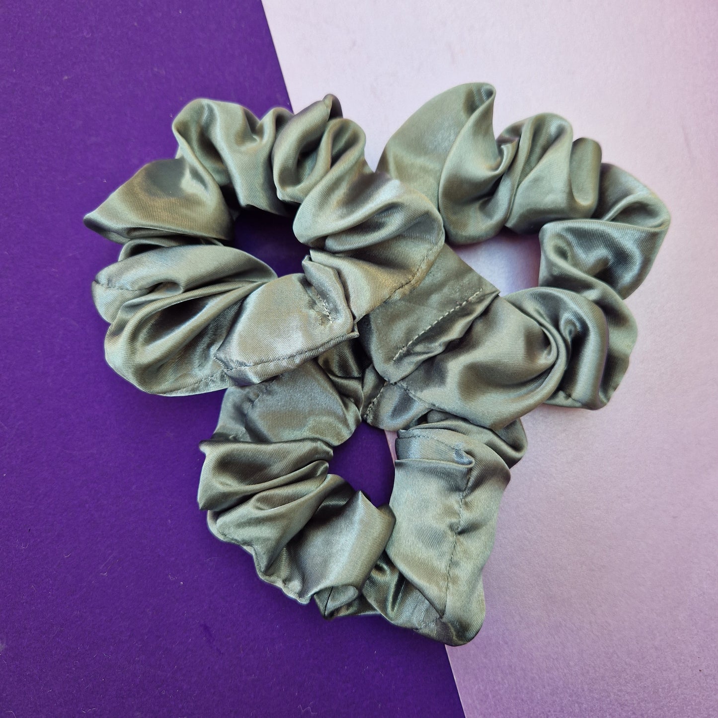 Grey green satin hair scrunchie