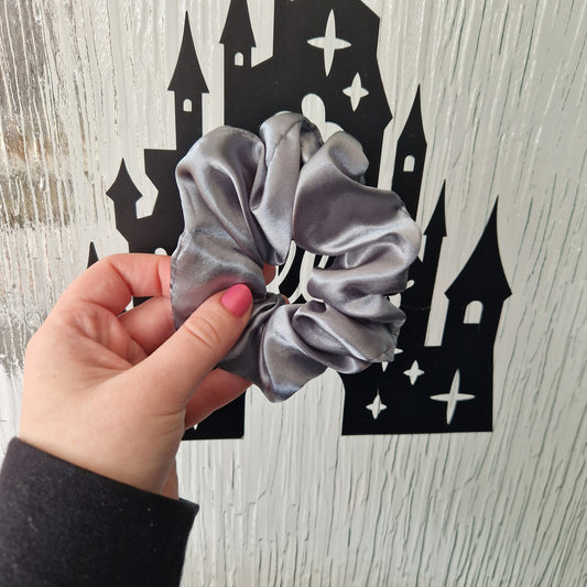 Grey green satin hair scrunchie