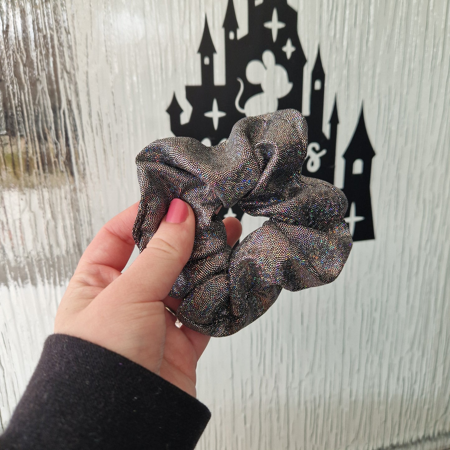 Black smooth glitter hair scrunchie