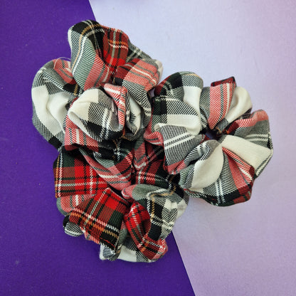 Red and white tartan cotton hair scrunchie