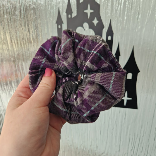 Purple tartan cotton hair scrunchie