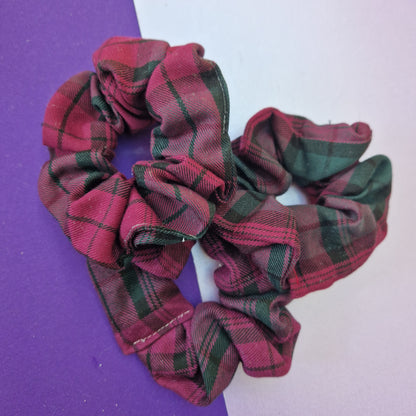 Burgundy tartan cotton hair scrunchie