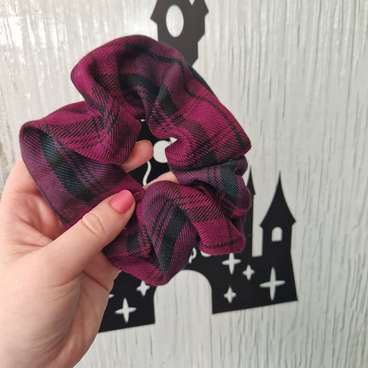 Burgundy tartan cotton hair scrunchie