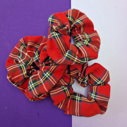 Red tartan cotton hair scrunchie