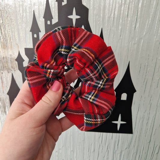 Red tartan cotton hair scrunchie